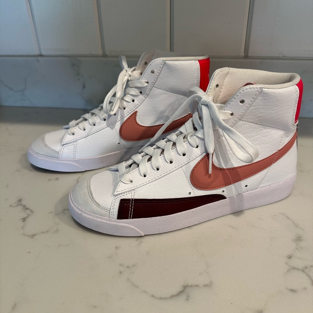 Nike White and Red High-Top Sneakers